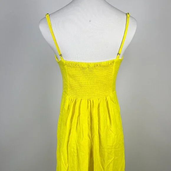 NWOT Farm Rio Linen Blend Yellow Sleeveless Midi Dress Size S